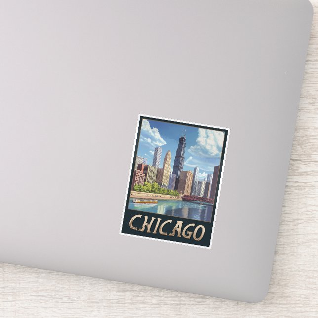 Sticker Vintage Chicago City Skyline (Détail)