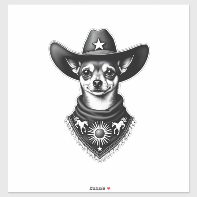 Sticker Vintage Chihuahua Cowboy Engraving Style Western D (Feuille)