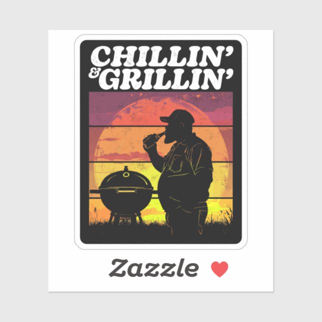 Sticker Vintage Chillin’ & Grillin’ Dark Distressed (Feuille)