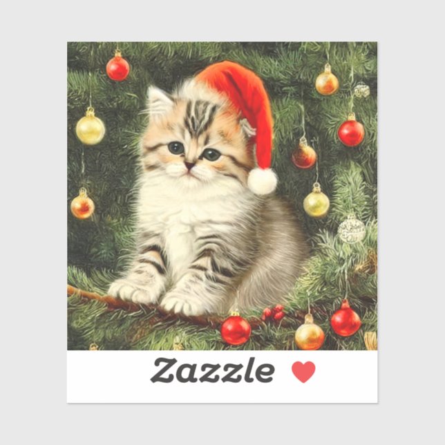 Sticker Vintage Christmas Kitten (Feuille)
