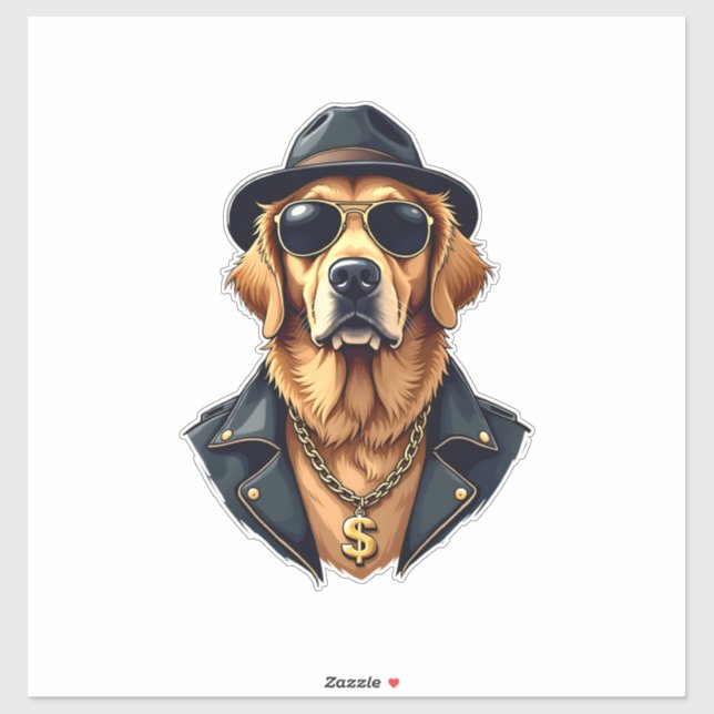 Sticker Vintage Cool Golden Retriever Dog in Sunglasses an (Feuille)