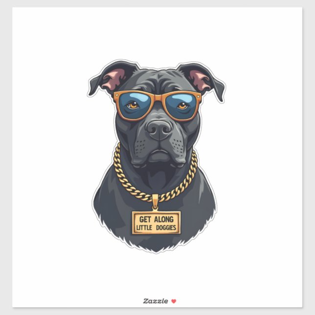 Sticker Vintage Cool Pitbull in Sunglasses with Gold Chain (Feuille)