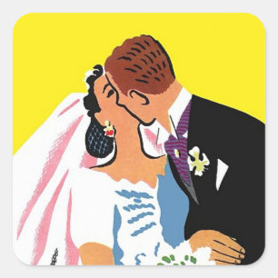 Sticker Vintage Couple Bride Groom Mariage Kiss
