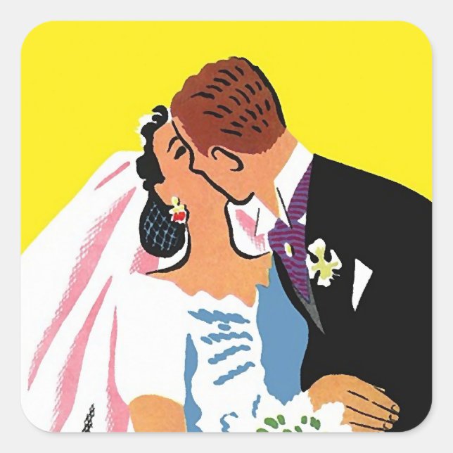 Sticker Vintage Couple Bride Groom Mariage Kiss (Devant)