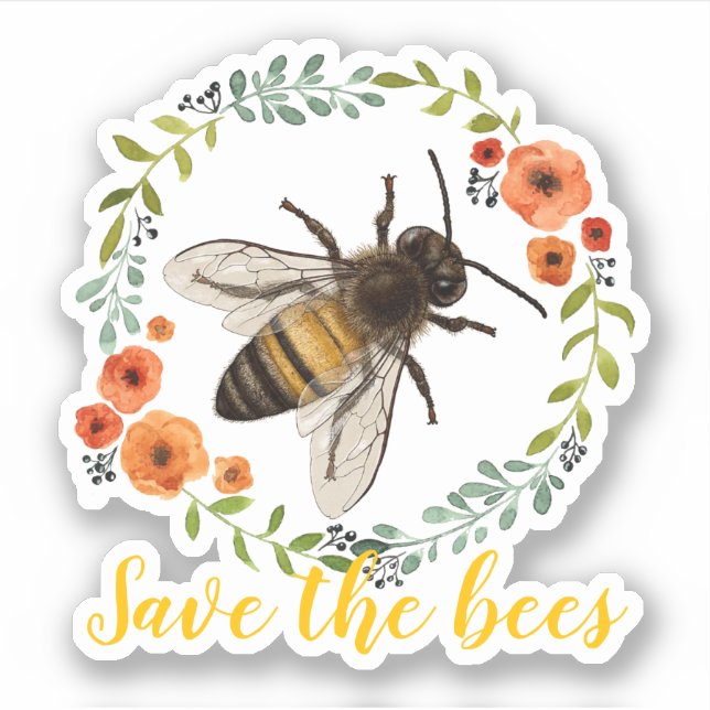 Sticker Vintage couronne florale Sauvez les abeilles (Devant)