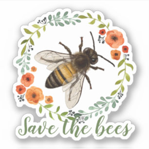 Sticker Vintage couronne florale Sauvez les abeilles