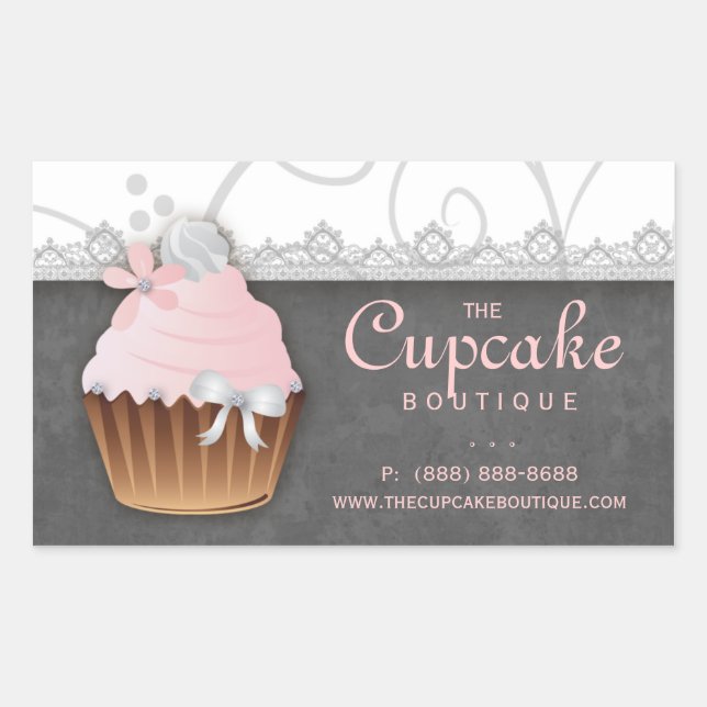 Sticker vintage Cupcake Anniversaire gris rose (Devant)