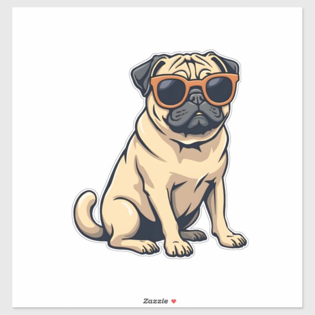 Sticker Vintage Dabbing Pug with Sunglasses Funny Dog Vect (Feuille)