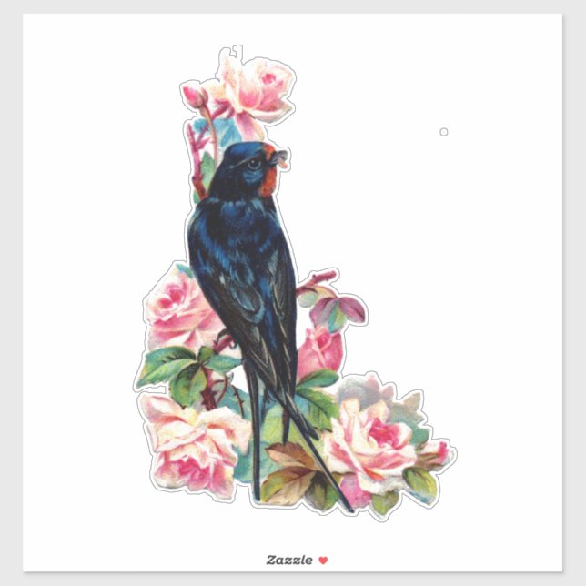 STICKER vintage D'OISEAU FLORALE VICTORIEN (Feuille)