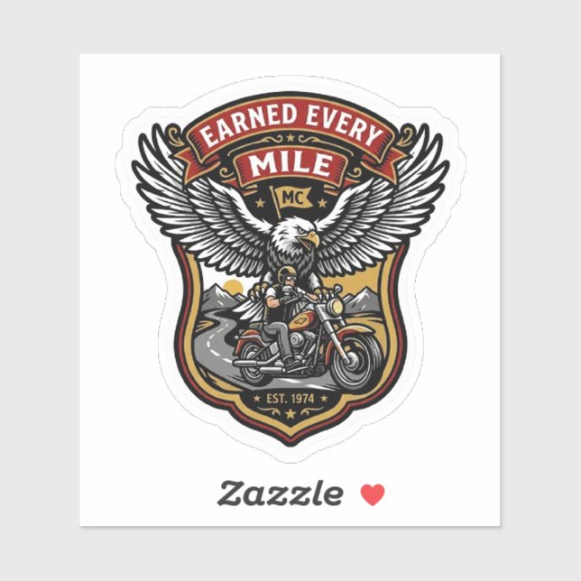 Sticker Vintage Earned Every Mile MC Motard Aigle (Feuille)