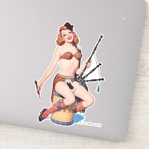 Sticker Vintage écossaise fille avec cornemuse