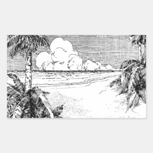 Sticker Vintage Etching Tropical Beach South Wind