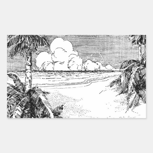 Sticker Vintage Etching Tropical Beach South Wind (Devant)