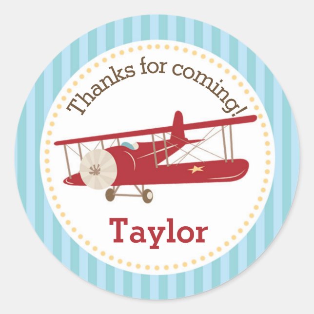 Sticker vintage Favor Avion (Garçons Anniversaire) (Devant)