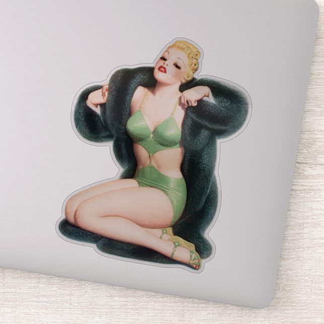 Sticker Vintage fille avec manteau de fourrure Illustratio (Détail)