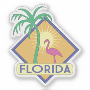 Sticker Vintage Florida Déco Flamant rose Palm Tree
