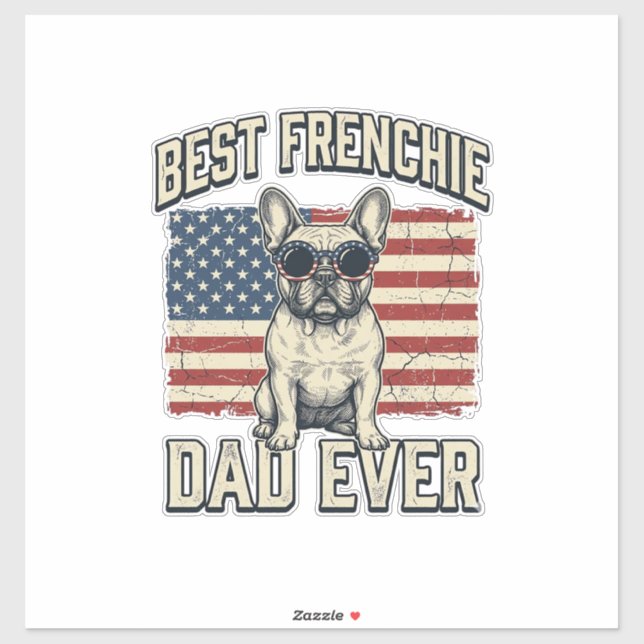 Sticker Vintage Frenchie Papa Drapeau Américain (Feuille)