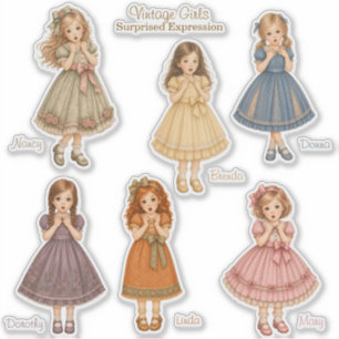 Sticker Vintage Girls : Collection d'expressions surprises
