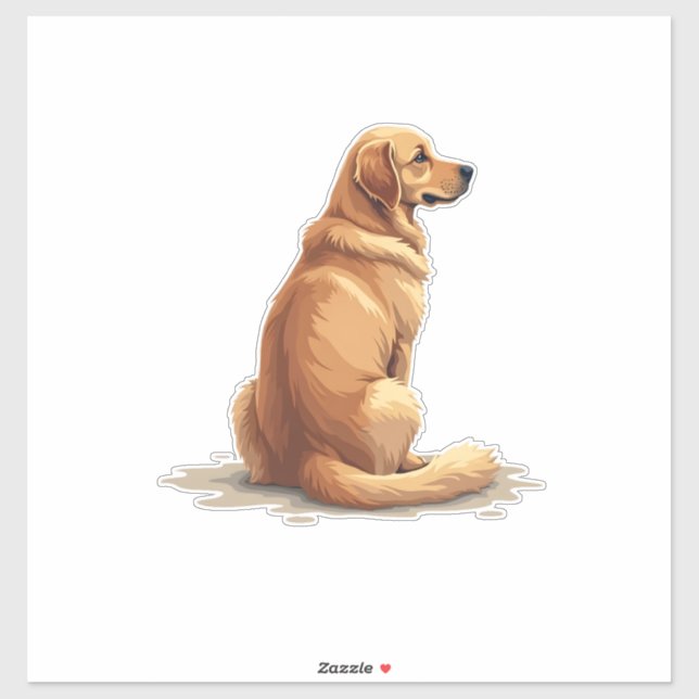 Sticker Vintage Golden Retriever Back View Dog Lover Illus (Feuille)