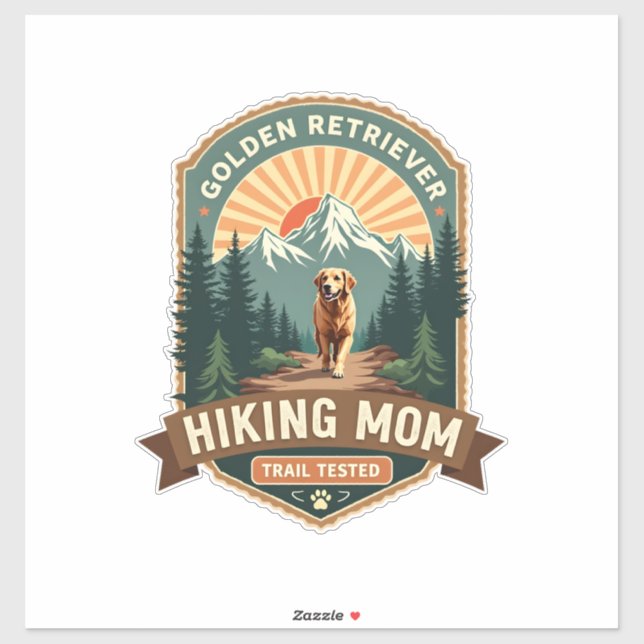 Sticker Vintage Golden Retriever Hiking Mom Trail Tested M (Feuille)