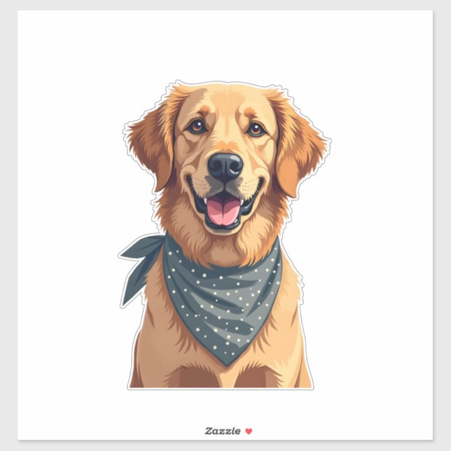 Sticker Vintage Golden Retriever Portrait with Colorful Ba (Feuille)