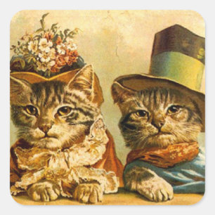 Sticker Vintage habillé Chat Couple en ville