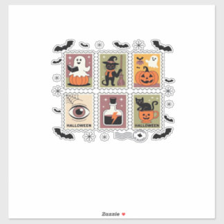 Sticker Vintage Halloween Cat Postage Stamp Collection T-s