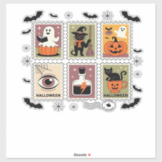 Sticker Vintage Halloween Cat Postage Stamp Collection T-s