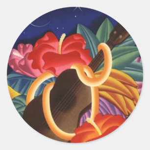 Sticker Vintage Hawaiian Ukulele Tiki Voyage de nu