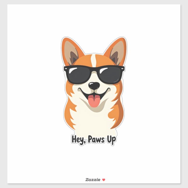 Sticker Vintage Hey, Paws Up Corgi with Sunglasses Cute Do (Feuille)