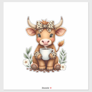 Sticker Vintage Highland Cow amateur de café Aquarelle Mig