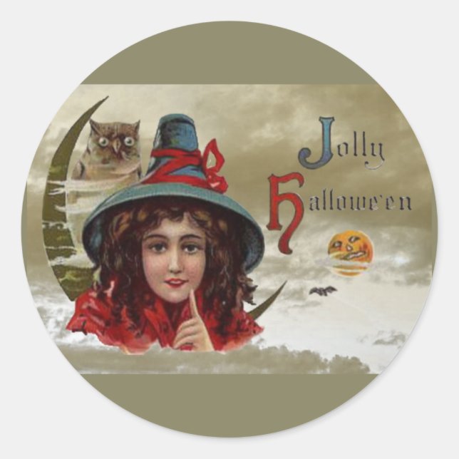 Sticker vintage Jolly Halloween Witch Round (Devant)