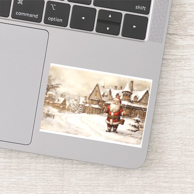 Sticker Vintage Joyeux Noël rouge Père Noël (Détail)