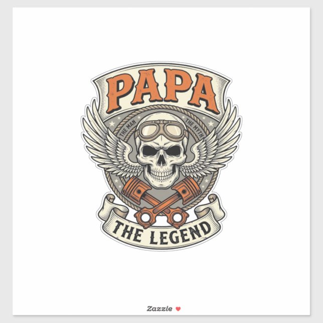 Sticker Vintage Papa Biker Skull Legend (Feuille)