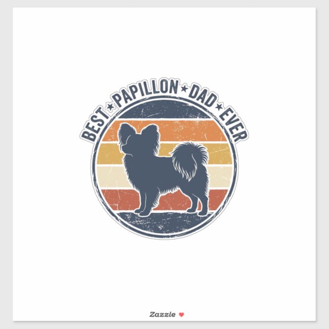 Sticker Vintage Papillon Dog Dad Retro Sunset Shirt Design (Feuille)