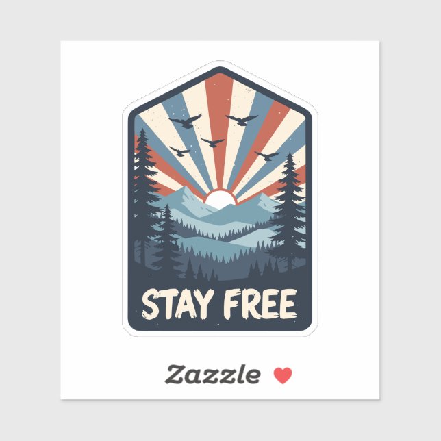 Sticker Vintage Patriotic Mountain Sunset Stay Free USA (Feuille)