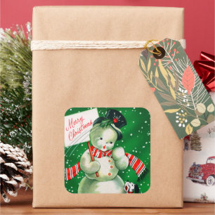 sticker vintage rétro Christmas Holiday snowman
