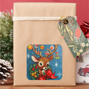 sticker vintage rétro Noël rennes Vacances