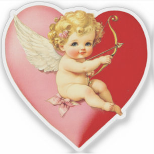 Sticker Vintage Rétro Saint-Valentin Cupidon Cœur