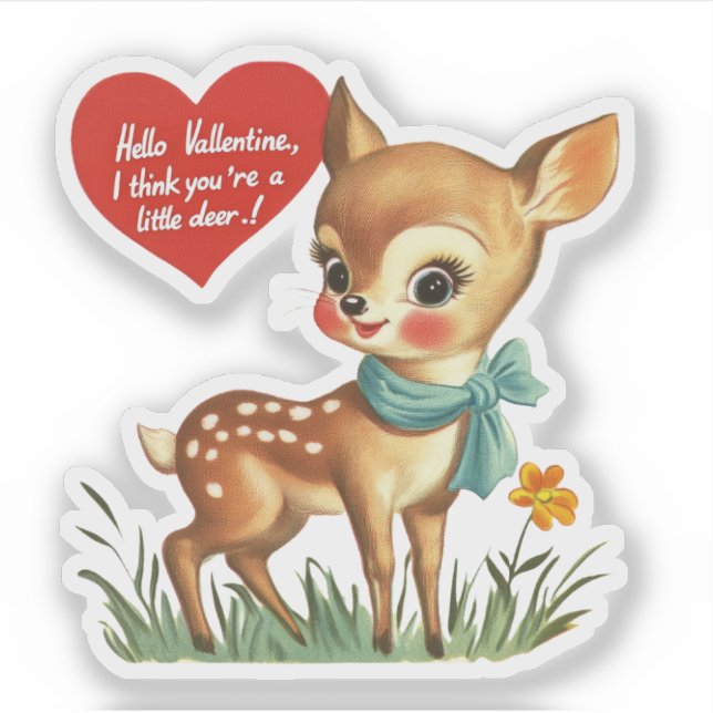 Sticker Vintage Retro Valentine Little Deer Pun (Devant)
