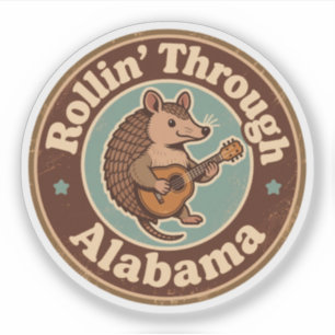 Sticker Vintage Rollin À Travers Alabama Armadillo Music