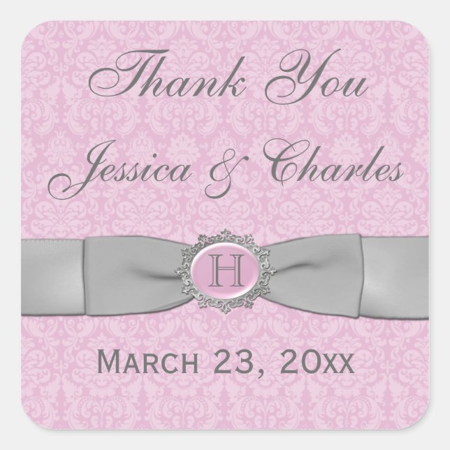 Sticker vintage rose, gris Mariage damassé Favour (Devant)