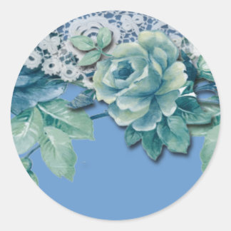 Sticker vintage Shabby Chic Blue Rose rond