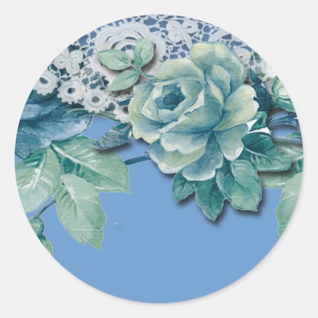 Sticker vintage Shabby Chic Blue Rose rond (Devant)