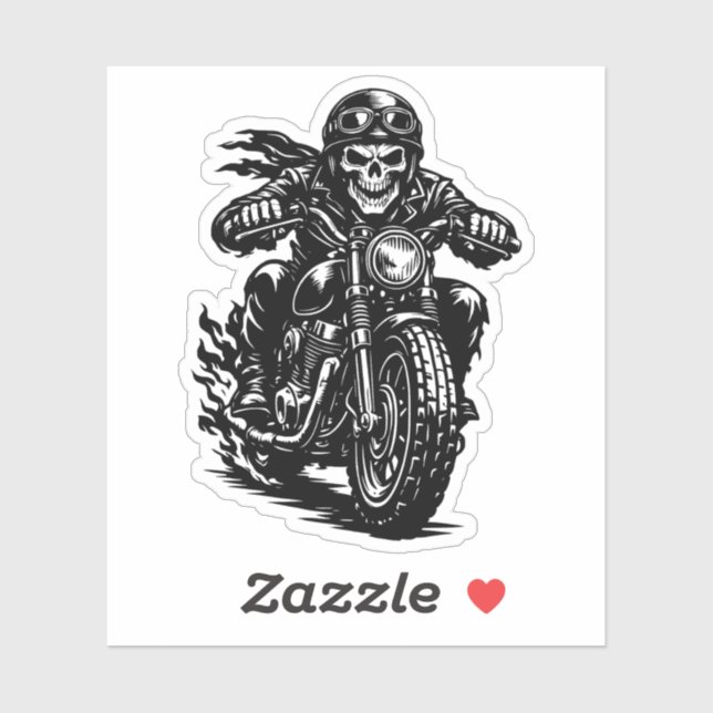 Sticker Vintage Skeleton Biker Motorcycle Illustration (Feuille)