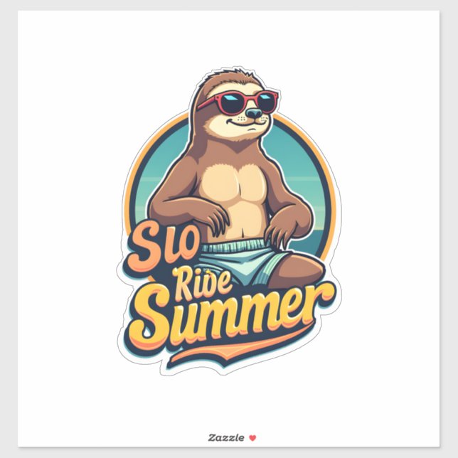 Sticker Vintage Sloth Summer Retro Beach Vibes Design 2 (Feuille)
