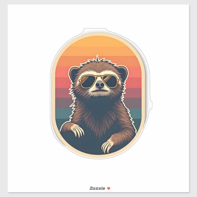 Sticker Vintage Sloth Sunglasses Retro Sunset Vector Art 2 (Feuille)
