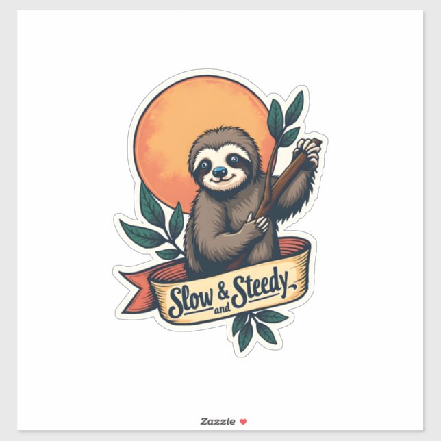 Sticker Vintage Sloth T-Shirt Slow and Steady Humor Design (Feuille)