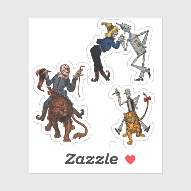 Sticker Vintage TinMan, Scarecrow et Lion (Feuille)