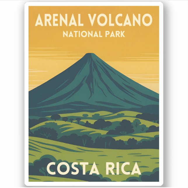 Sticker Vintage Travel Arenal Volcano Costa Rica Landscape (Devant)